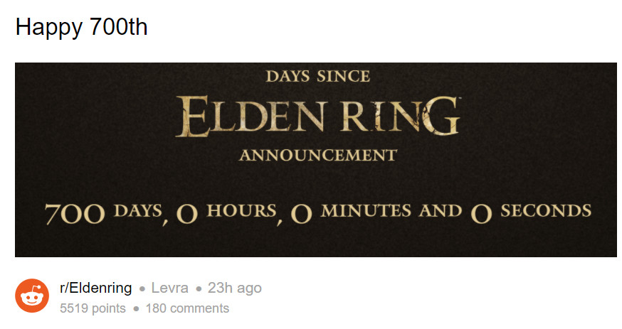 宫崎英高的《Elden Ring》已经公布700天了