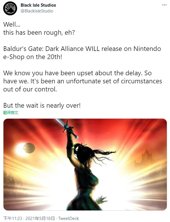 Switch《博德之门：黑暗联盟》将于5月20日发售